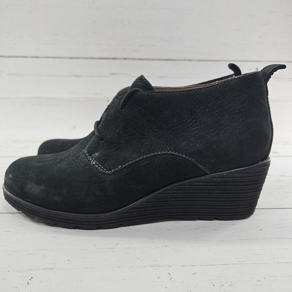 Dansko Cadee‎ Womens 39 8.5-9 Black Suede Leather Wedge Lace Up Bootie Comfort